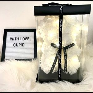 White Valentine’s Day Rose Bear with box and LED lights